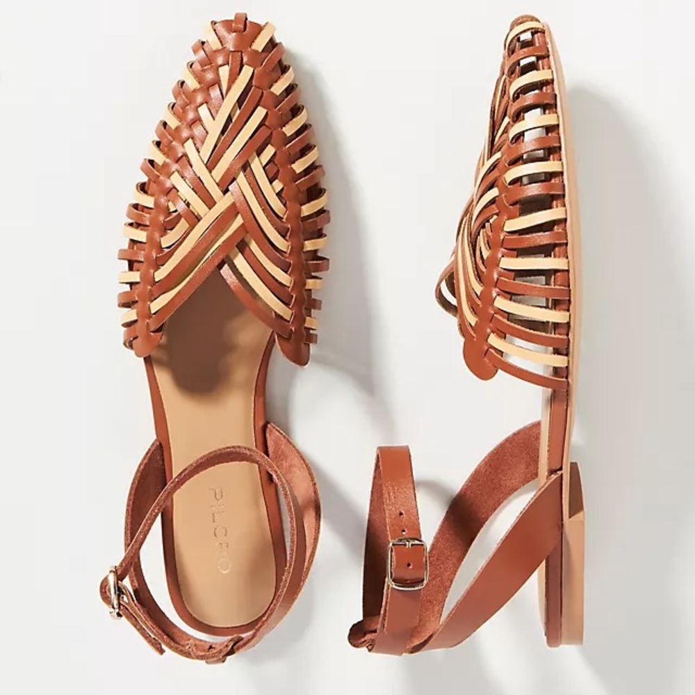 Anthropologie Pilcro Woven Leather Ankle Strap Sandals